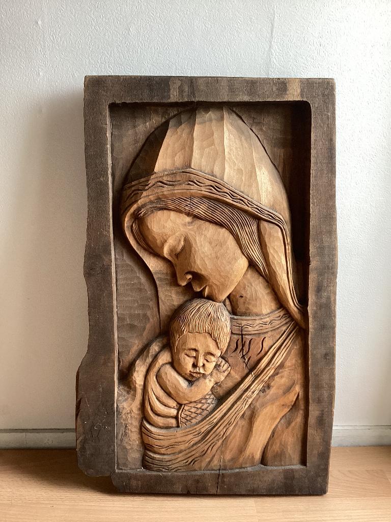 Hout snij werk Maria met kind, Ophalen, Overige onderwerpen, Houtsnijwerk, 50 - 100 cm