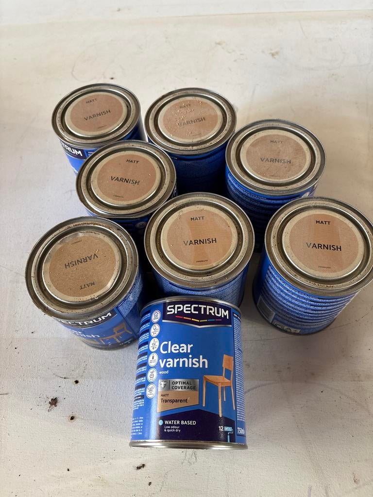 8 Nieuwe potten Spectrum transparant matte vernis, Doe-het-zelf en Verbouw, Verf, Beits en Lak, Overige kleuren, 5 tot 10 liter