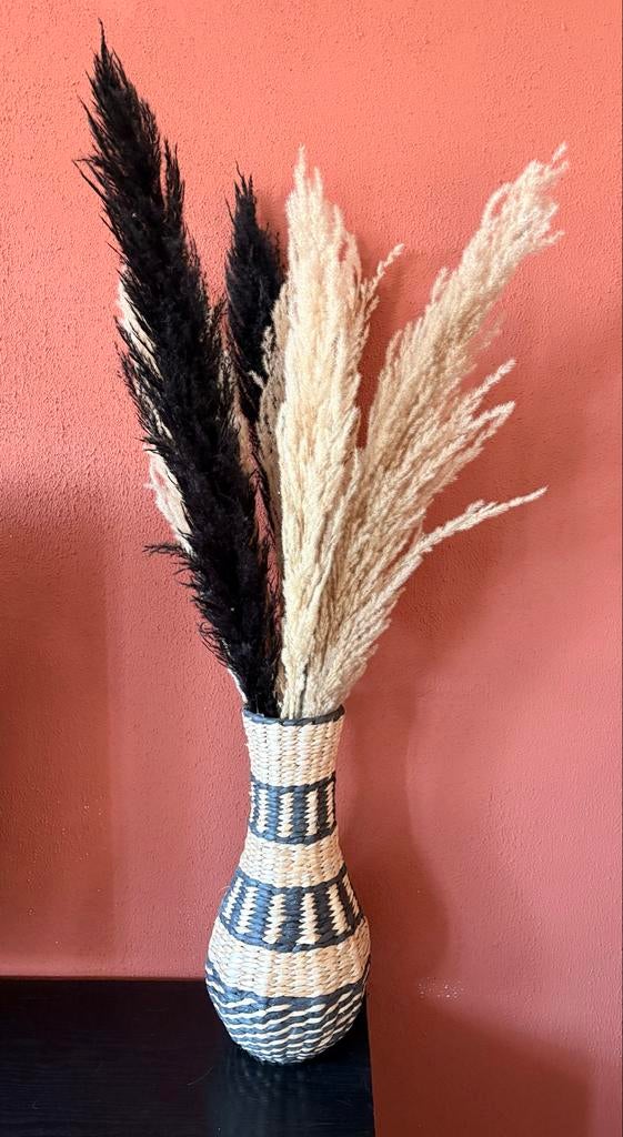 Rotan vaas met droogpluimen, Huis en Inrichting, Ophalen, Overige materialen, Overige kleuren, Zo goed als nieuw