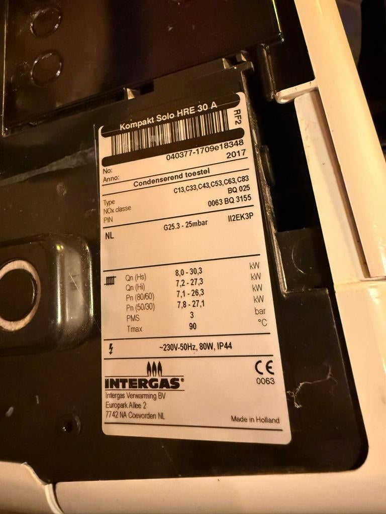 Intergas Kompact Solo HRE 30A, Ophalen, Gebruikt, Geiser, Minder dan 20 liter