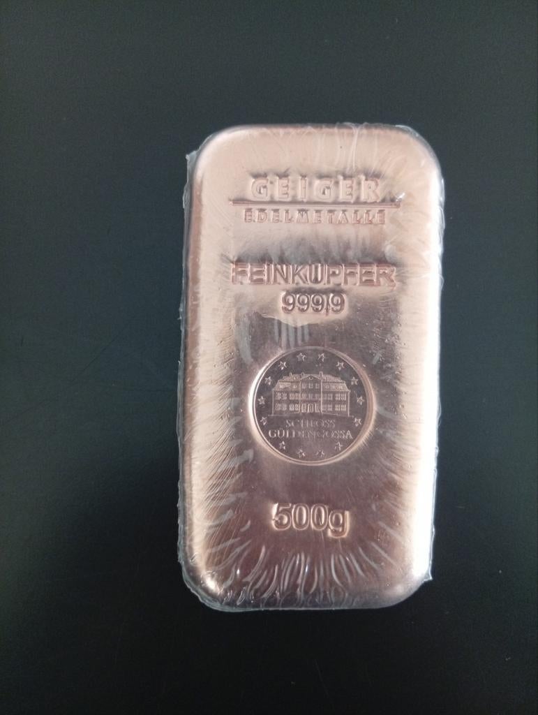 Te koop: 500 gram Koper Baar – Geiger Edelmetalle, Postzegels en Munten, Edelmetalen en Baren, Ophalen of Verzenden, Zilver
