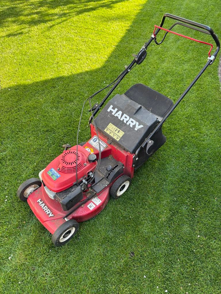 Harry grasmaaier met Honda motor, opvangbak en aandrijving, Tuin en Terras, Ophalen, Cirkelmaaier, Gebruikt, Opvangbak