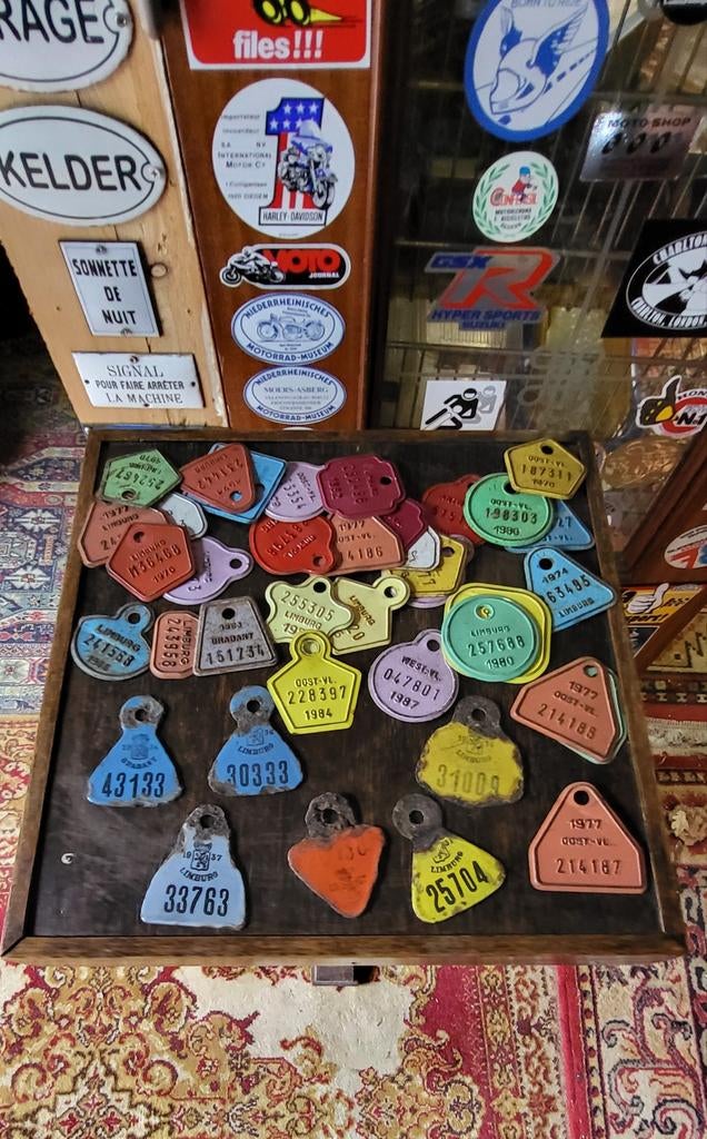 Antieke Belgische Fiets Taxeplaten Emaille en Blik 38 st, Verzamelen, Ophalen, Gebruikt, Gebruiksvoorwerp