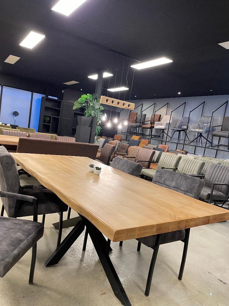 VOORRAAD 325 BOOMSTAM EDGE TAFEL CHEFMEUBEL LEEGVERKOOP!SALE, Bruin, Nieuw, Ophalen of Verzenden, Modern