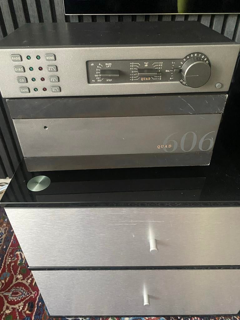 Quad 34 voorversterker en Quad 606 eindversterker, Gebruikt, 120 watt of meer, Stereo, Ophalen