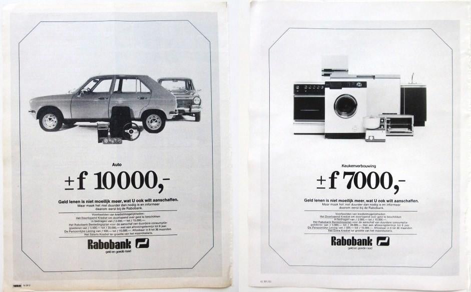 11 vintage advertenties reclames Rabobank bank 1973-82 rabo, Ophalen of Verzenden, Gebruikt, Overige typen
