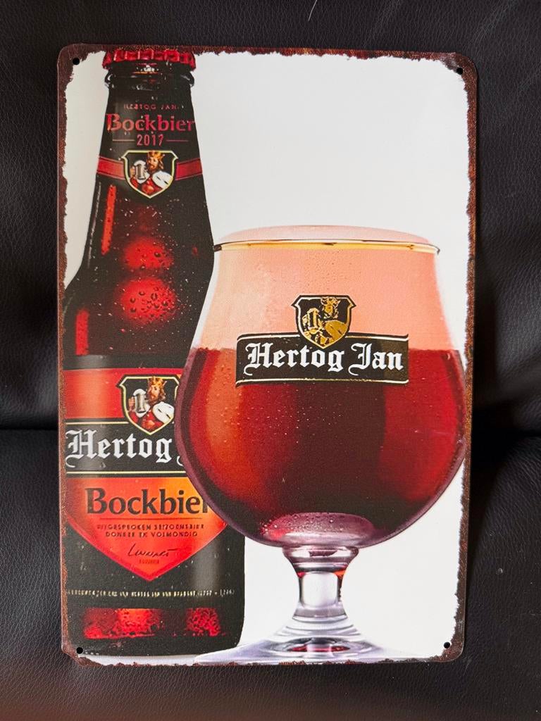 Hertog Jan Bockbier Reclamebord - Metalen Plaat 30 bij 20, Ophalen of Verzenden, Gebruikt, Reclamebord