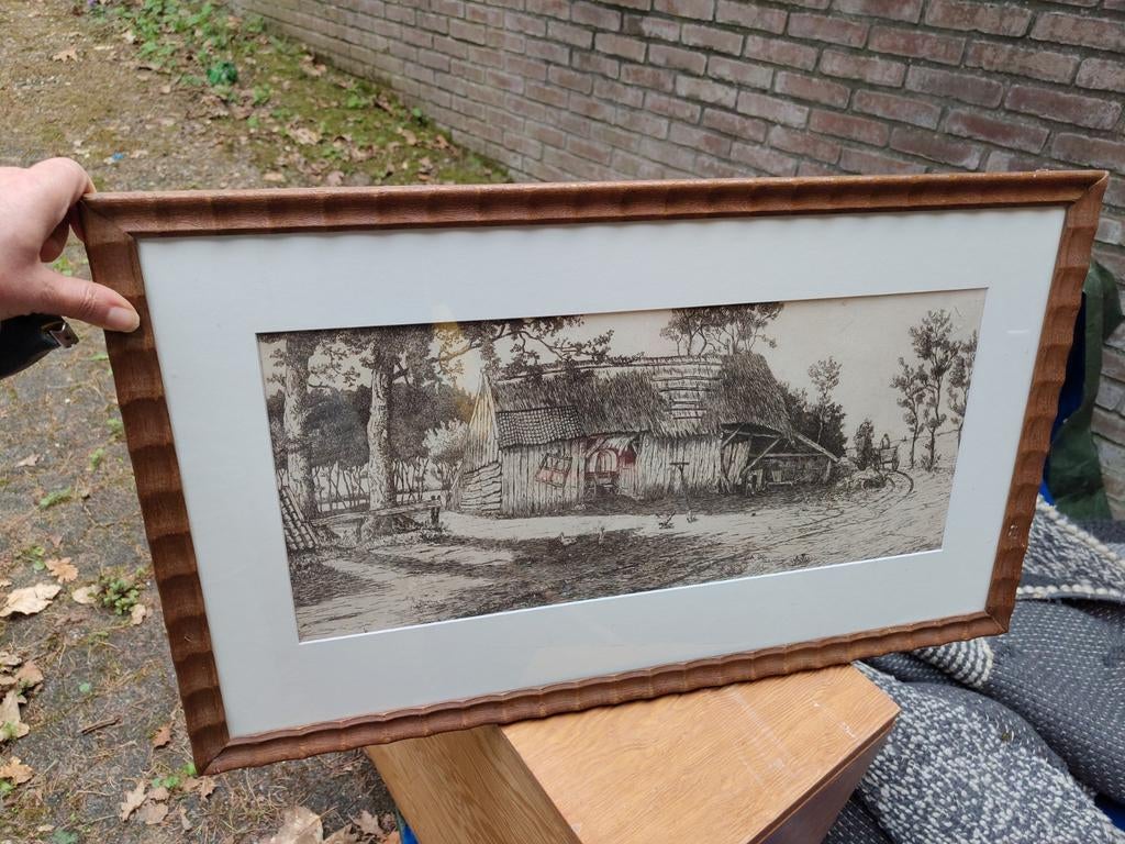 Ets van Albert Henckelman - Boerderijlandschap (70x40 cm), Ophalen of Verzenden