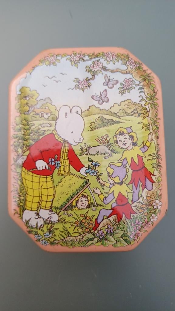 Vrolijk Bruintje beer (Rupert bear) blikje., Verzamelen, Blikken, Ophalen of Verzenden