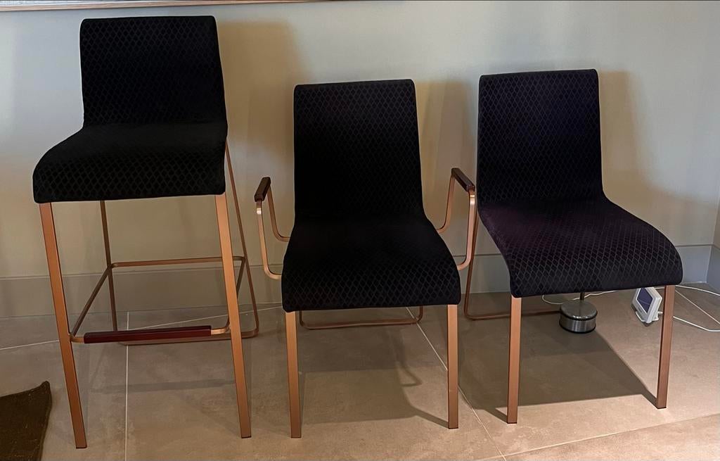 Dutchbone Flor eetkamerstoelen en barkrukken - Zwart/Koper, Ophalen, Gebruikt, Zwart, Vier