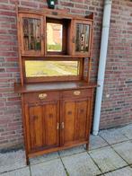 Mooie eiken vitrinekast + bovenkast met geslepen glas., Ophalen, Glas, Gebruikt, 50 tot 100 cm