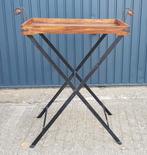 Butlertray teakhouten dienblad en smeedijzeren onderstel, Ophalen of Verzenden, Zo goed als nieuw