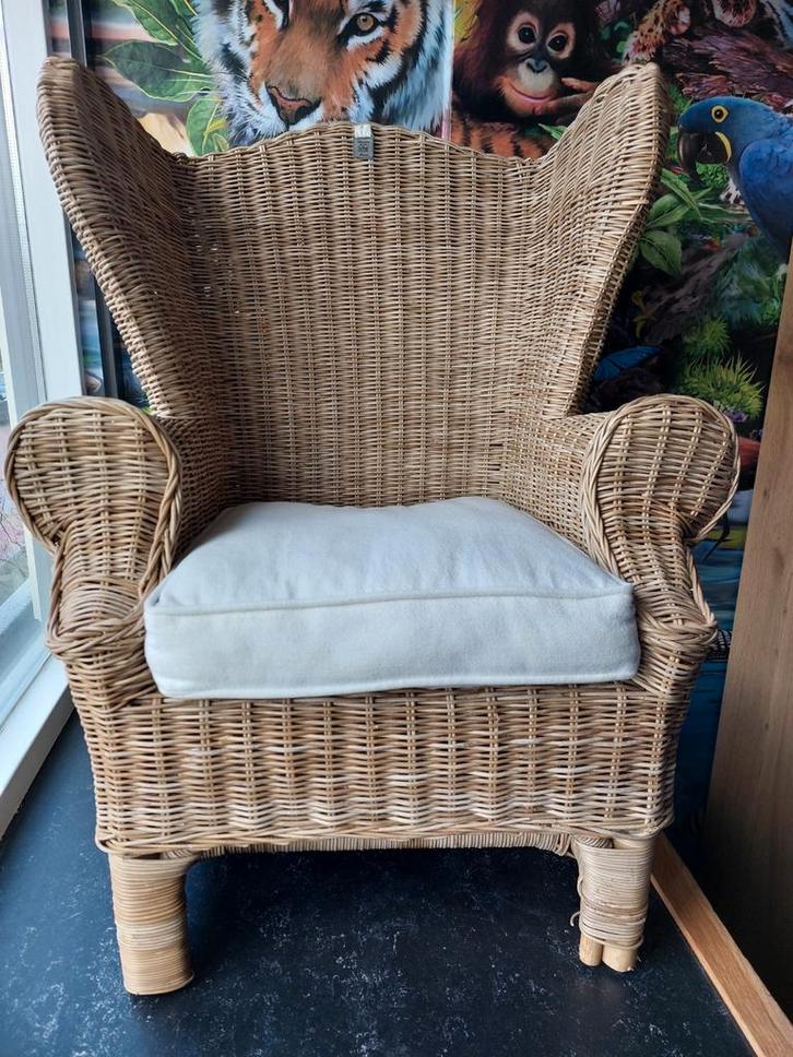 Riviera Maison rieten kinderstoel, Huis en Inrichting, Fauteuils, Zo goed als nieuw, Riet of Rotan, Stof, Minder dan 50 cm, Minder dan 75 cm