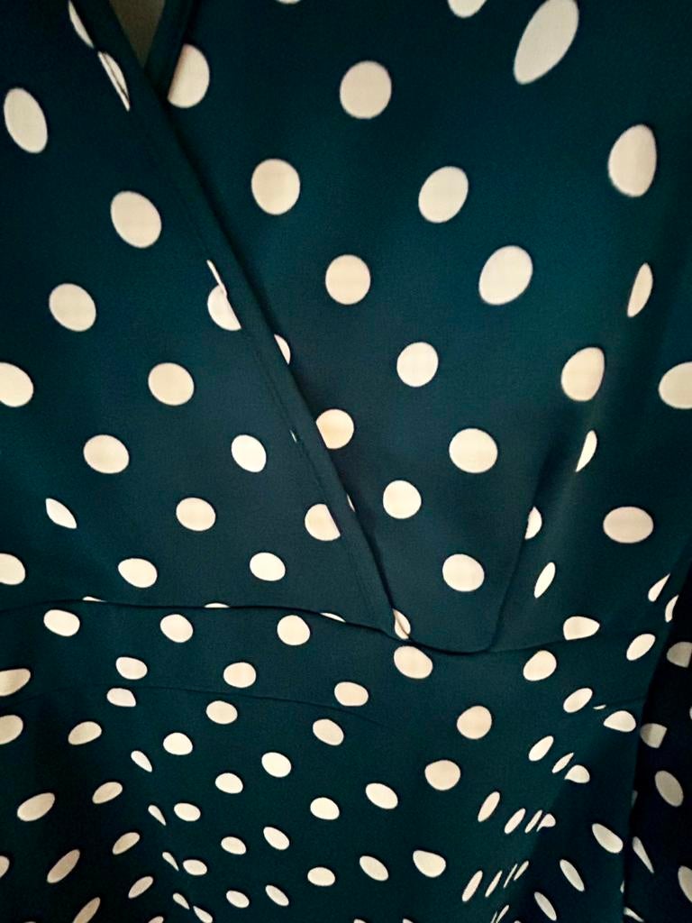 King Louie jurkje polkadot bosgroen L, Kleding | Dames, Maat 42/44 (L), Ophalen of Verzenden, Zo goed als nieuw, Knielengte