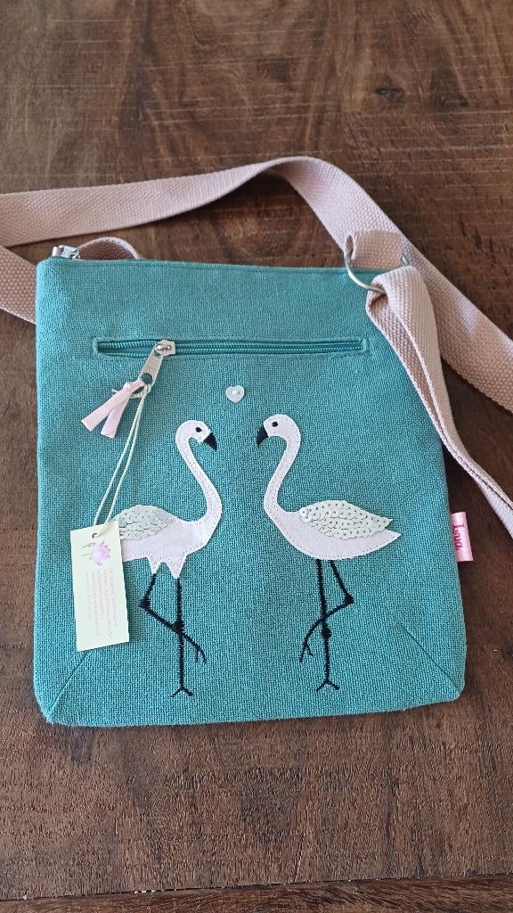 Nieuw Lua stoffen cross body tasje groen roze 2 vakjes, rits, Ophalen of Verzenden, Nieuw, Groen, Schoudertasje