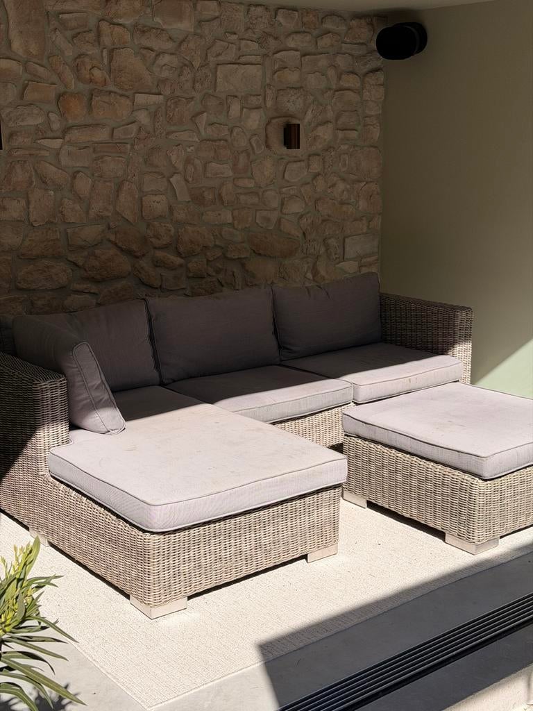Loungeset hocker chaise longue grijs taupe wicker Intratuin, Ophalen, Gebruikt, Loungeset, Wicker