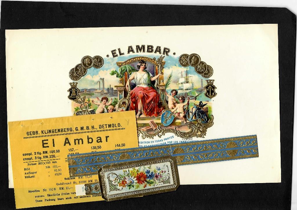gebr. Klingenberg  set etiket  El Ambar, Ophalen of Verzenden, Gebruikt, Sigarenbandjes