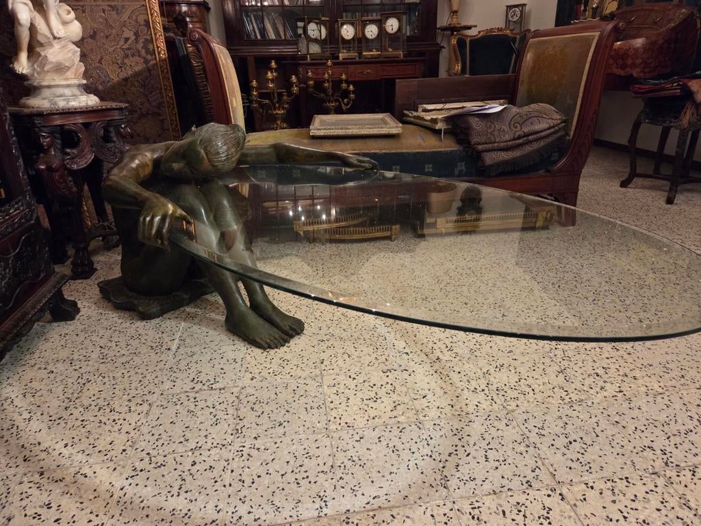 Zeer mooie bronzen tafel met glasplaat, Ophalen