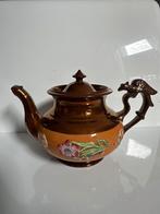 Siertheepot met bloemen en vogel, gelijmd, Ophalen of Verzenden