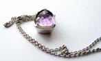 925 Zilveren dubbele Pure ketting prachtige amethist hanger, Ophalen, Zo goed als nieuw, Met edelsteen, Zilver