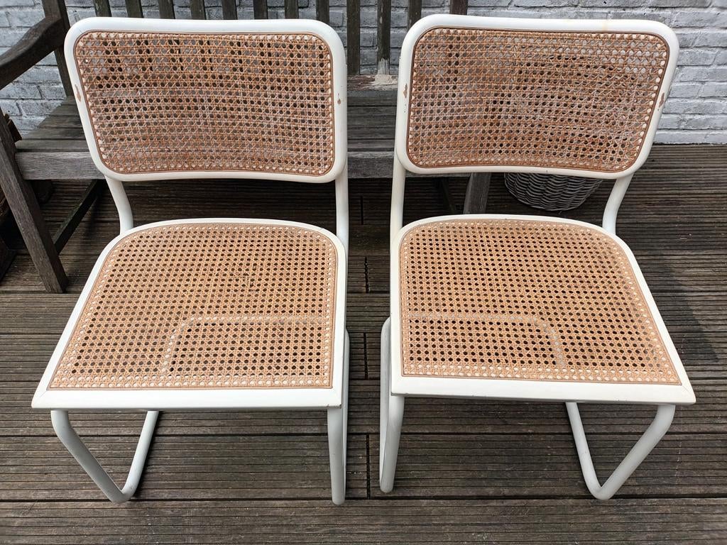 Marcel Breuer Cesca buisframe stoelen wit, 2 stuks, Ophalen, Gebruikt, Wit, Twee