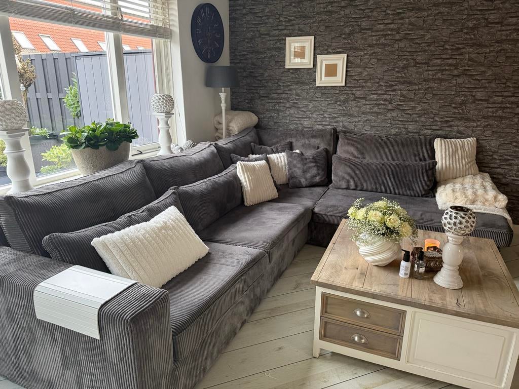 Grote antraciet lounge hoekbank, Huis en Inrichting, Ophalen, 100 tot 125 cm, Hoekbank, 300 cm of meer