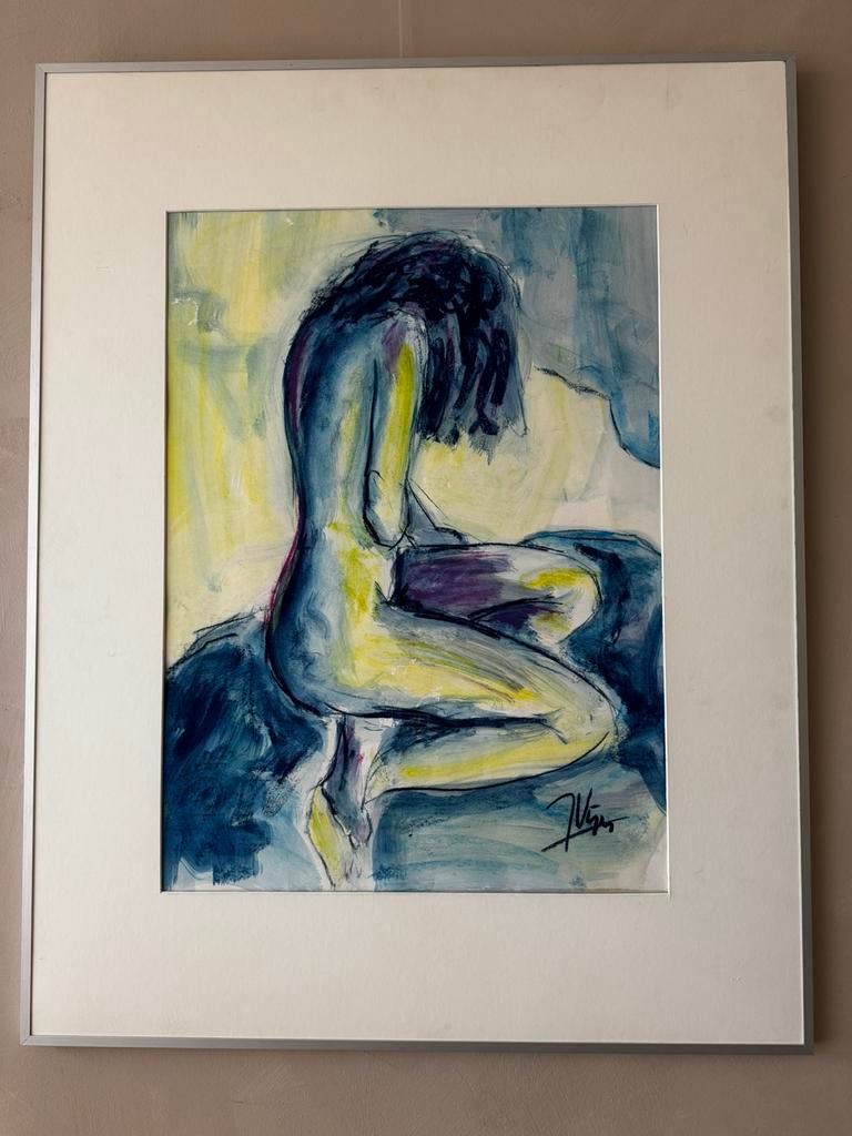 Mooi model schilderij gouache met pastelkrijt 71 x 91 cm, Ophalen