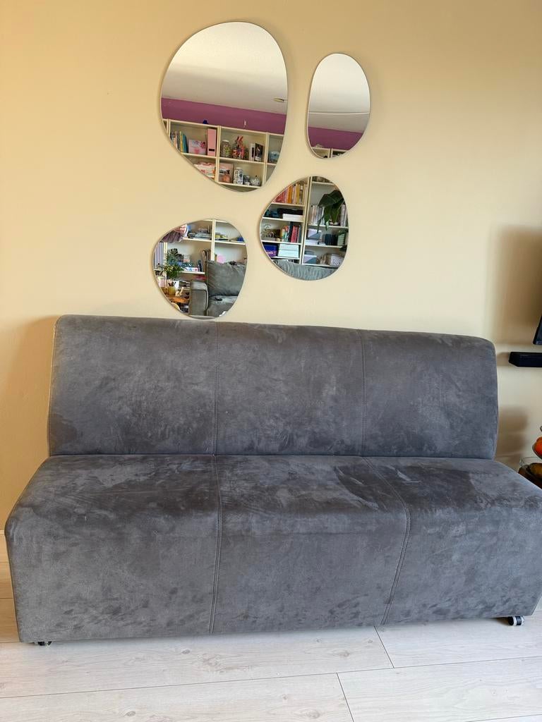 Verrijdbaar bankje met suède look, Ophalen, Gebruikt, Minder dan 75 cm, 150 tot 200 cm