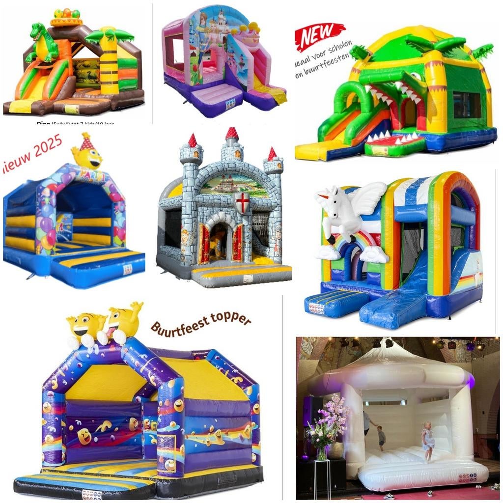 Springkussen verhuur wit unicorn dino krokodil prinses emoji, Ophalen, Zo goed als nieuw, Overige