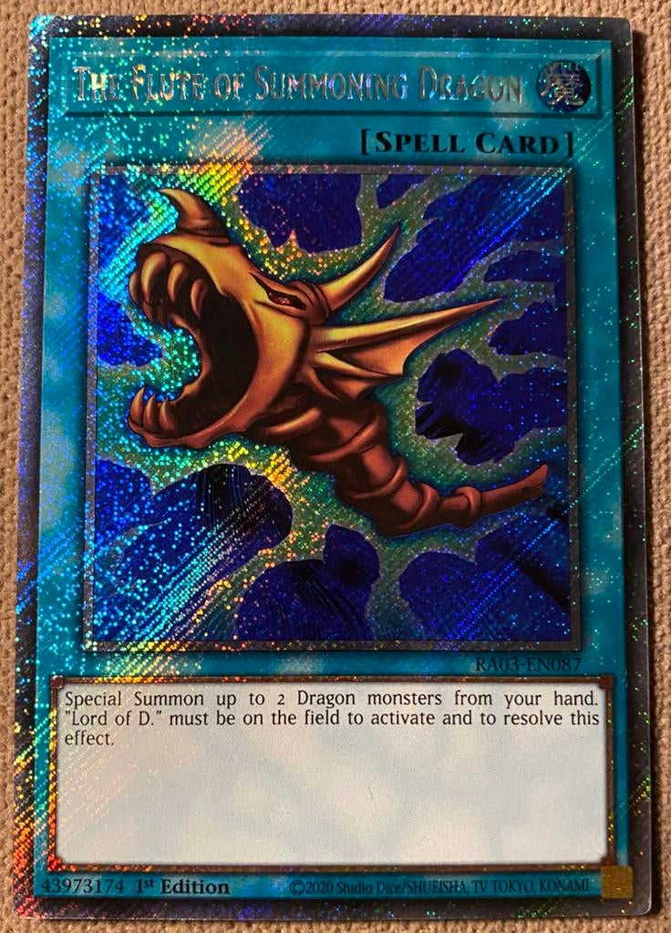Yu-Gi-Oh! The Flute of Summoning Dragon RA03 1st !, Ophalen of Verzenden, Zo goed als nieuw, Losse kaart, Foil