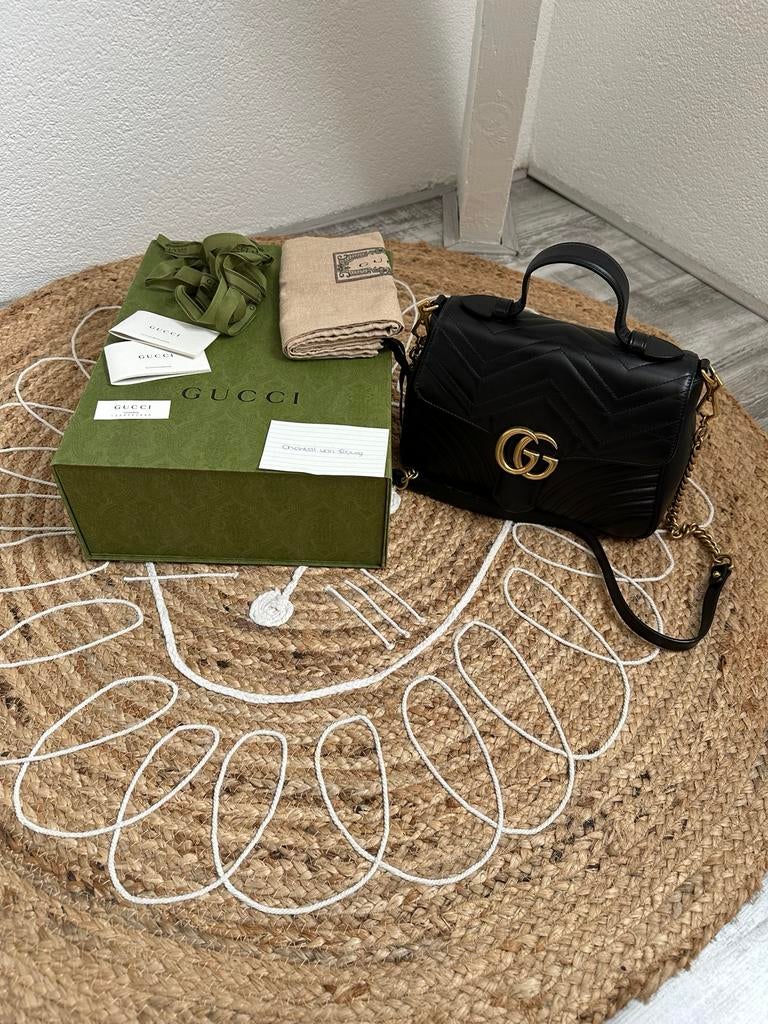 Gucci GG Marmont Top Handle Medium Zwart, Sieraden, Tassen en Uiterlijk, Tassen | Damestassen, Gebruikt, Handtas, Zwart, Ophalen