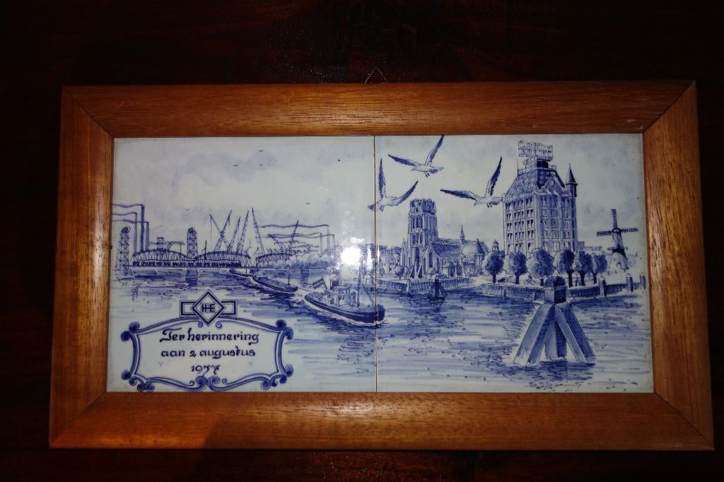 Tegelplateau Rotterdam.Hef-oude haven-St.Laurenskerk., Antiek en Kunst, Antiek | Wandborden en Tegels, Ophalen of Verzenden