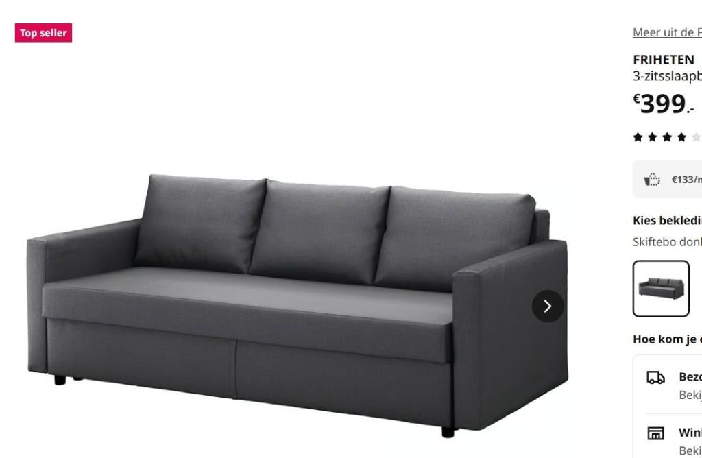 FRIHETEN 3-zitsslaapbank, Skiftebo donkergrijs, Tweepersoons, Ophalen of Verzenden, Zo goed als nieuw, 120 cm