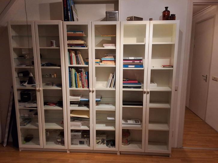 3 Ikea Billy kasten met opzetkastje, Huis en Inrichting, Kasten | Boekenkasten, Gebruikt, 50 tot 100 cm, 200 cm of meer, 25 tot 50 cm