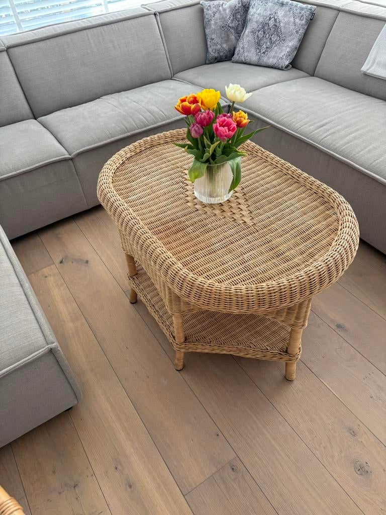 Rotan/rieten salontafel (boho/vintage), Ophalen, Gebruikt, Overige materialen