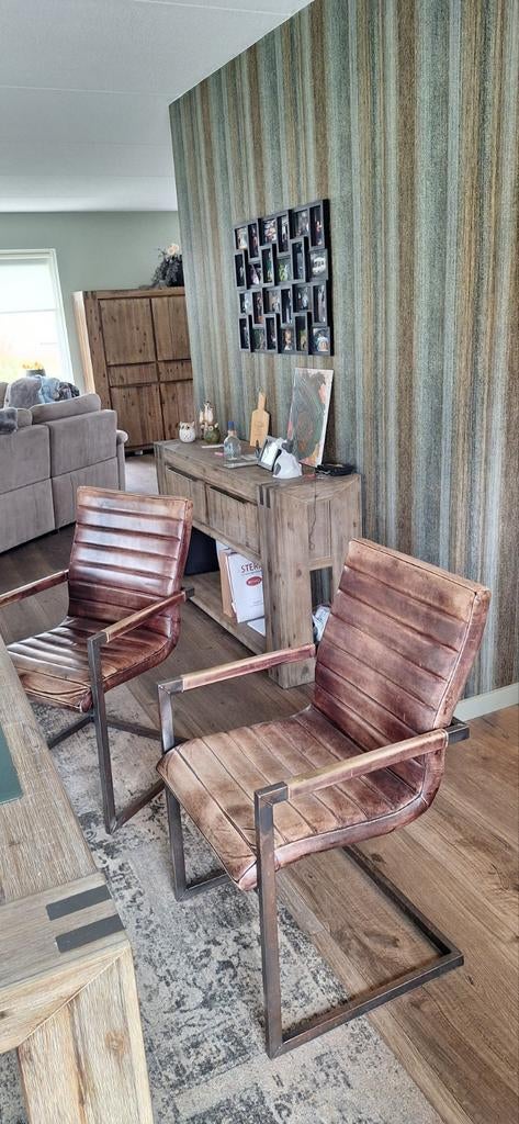 Set van 4 leren eetkamerstoelen, Ophalen, Gebruikt, Bruin, Vier