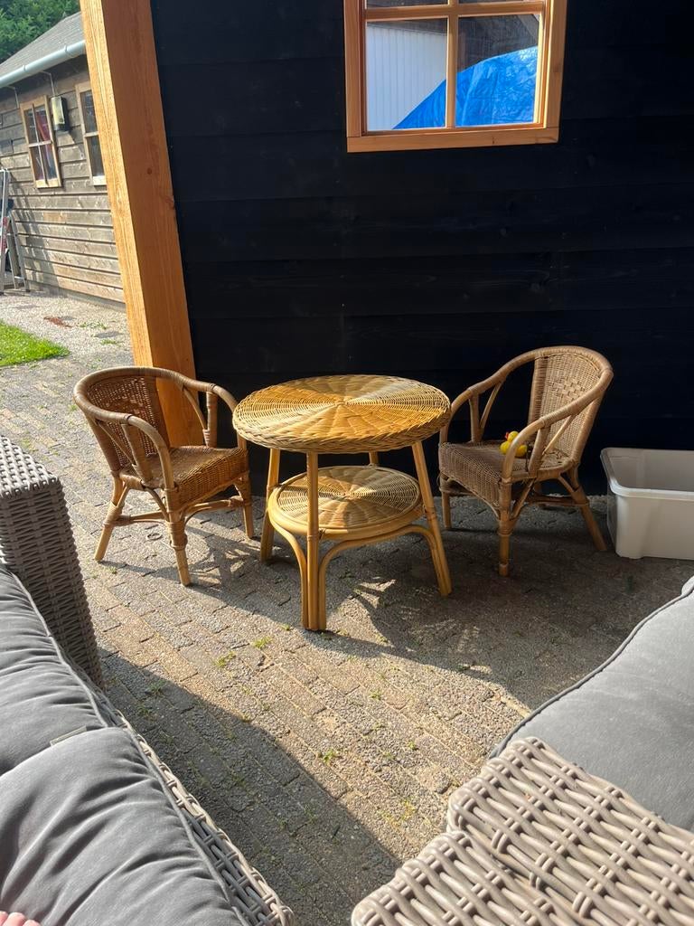 Kinder rotan stoellen en tafel, Tuin en Terras, Tuinsets en Loungesets, Gebruikt, Rotan, Tuinset, Ophalen