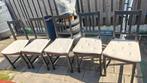 Set van 5 zwarte houten stoelen met kussens, Gebruikt, Zwart, Ophalen of Verzenden, Stof
