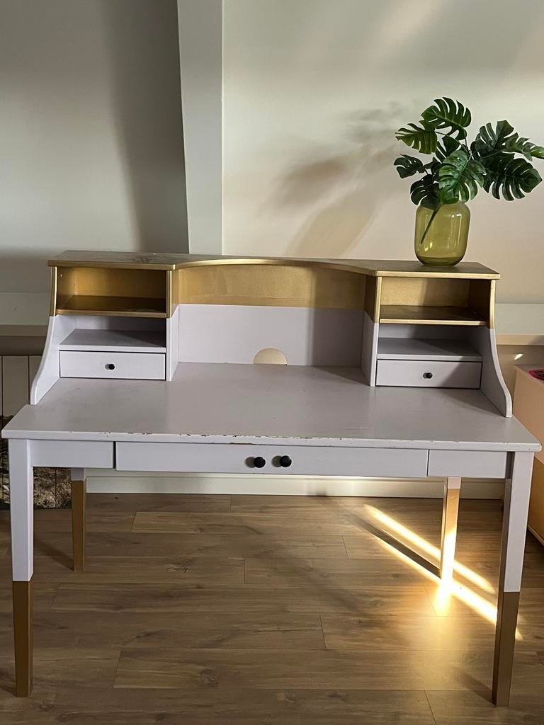 Uniek vintage / antiek bureau met 2 nachtkastjes, Huis en Inrichting, Bureaus, Ophalen, Zo goed als nieuw