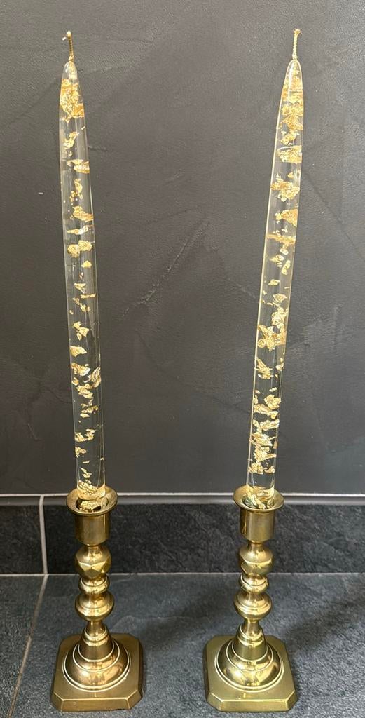 Set messing kandelaars met lucite kaarsen, Ophalen of Verzenden, Overige materialen