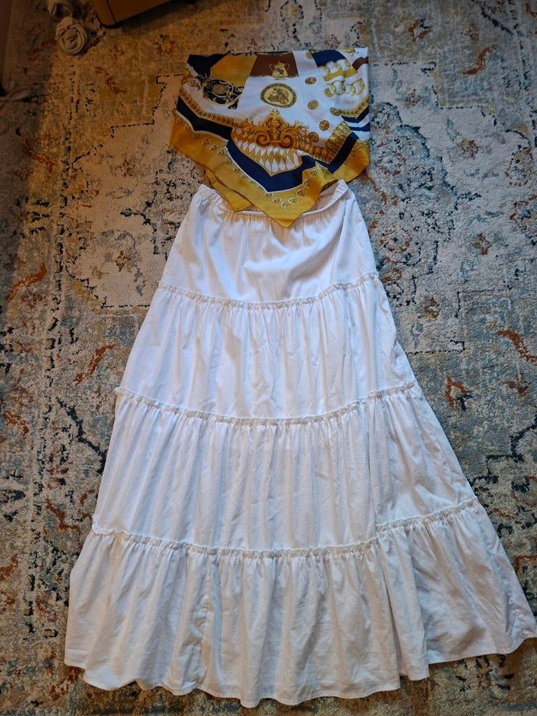 Witte maxi rok met ruches, maat M, Kleding | Dames, Rokken, Maat 38/40 (M), Wit, Ophalen of Verzenden, Onder de knie