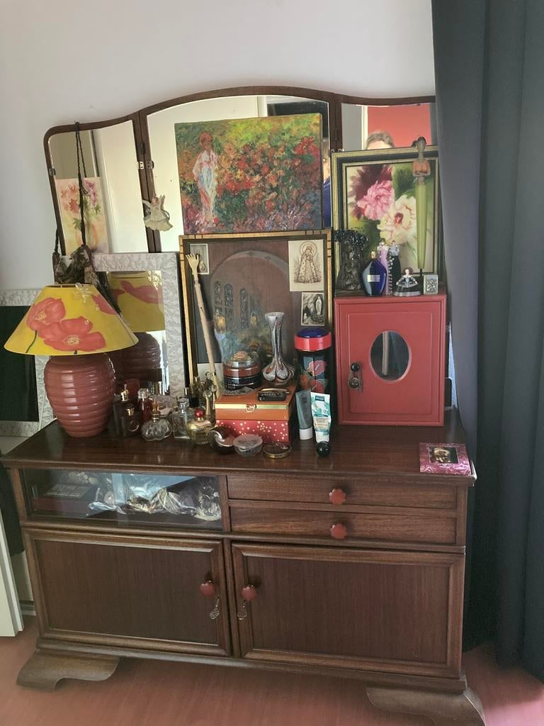 Boudoir kast plus bankje antiek puntgaaf, Ophalen of Verzenden