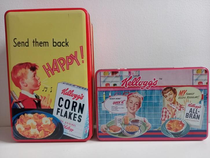 Leuke blikken Vintage Kellogg's cornflakes  / All-bran, Verzamelen, Speelkaarten, Jokers en Kwartetten, Gebruikt, Ophalen of Verzenden