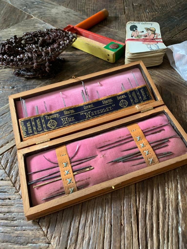 Antieke Waverley Combination Naaidoos - Houten Naaldendoos, Ophalen of Verzenden