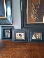 3 antieke olieverf schilderijtjes van jachthonden, Ophalen of Verzenden