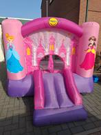 TE HUUR roze prinsessen springkussen met glijbaan en blower, Ophalen, Zo goed als nieuw