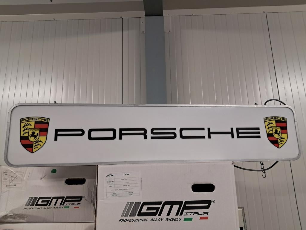 Porsche reclame lichtbak 127cm werkend zeldzaam 2 zijdig, Ophalen, Eu, Gebruikt, Eu