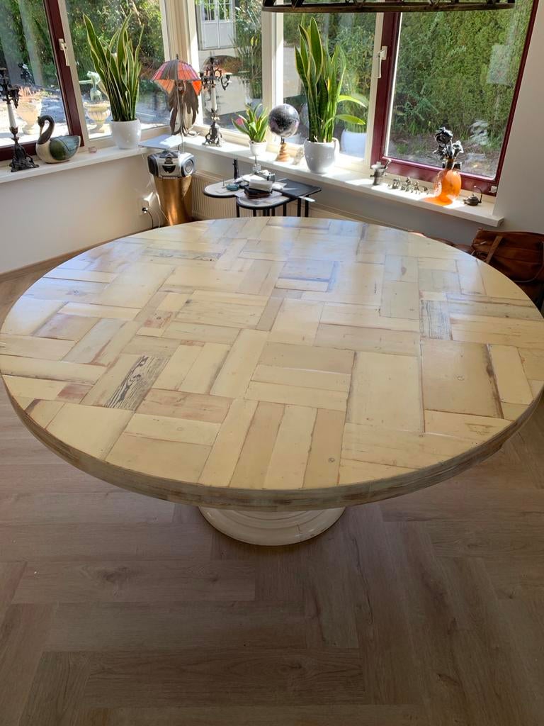 Ronde eettafel met mozaïek blad, Gebruikt, 150 tot 200 cm, Rond, Ophalen of Verzenden