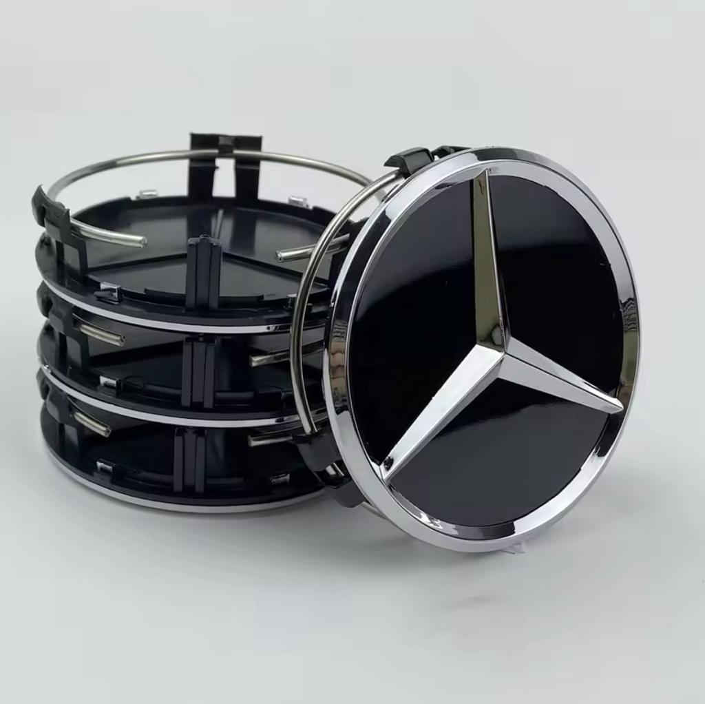 Set naafdoppen 75 mm Mercedes (4 stuks) nieuw zwart, Auto diversen, Ophalen of Verzenden, Nieuw