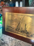 Schilderij van koper en hout met schepen, Ophalen